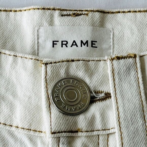 Frame Oversize Jeans in White Size 26 Tan Accent Wide Hem - Picture 4 of 14